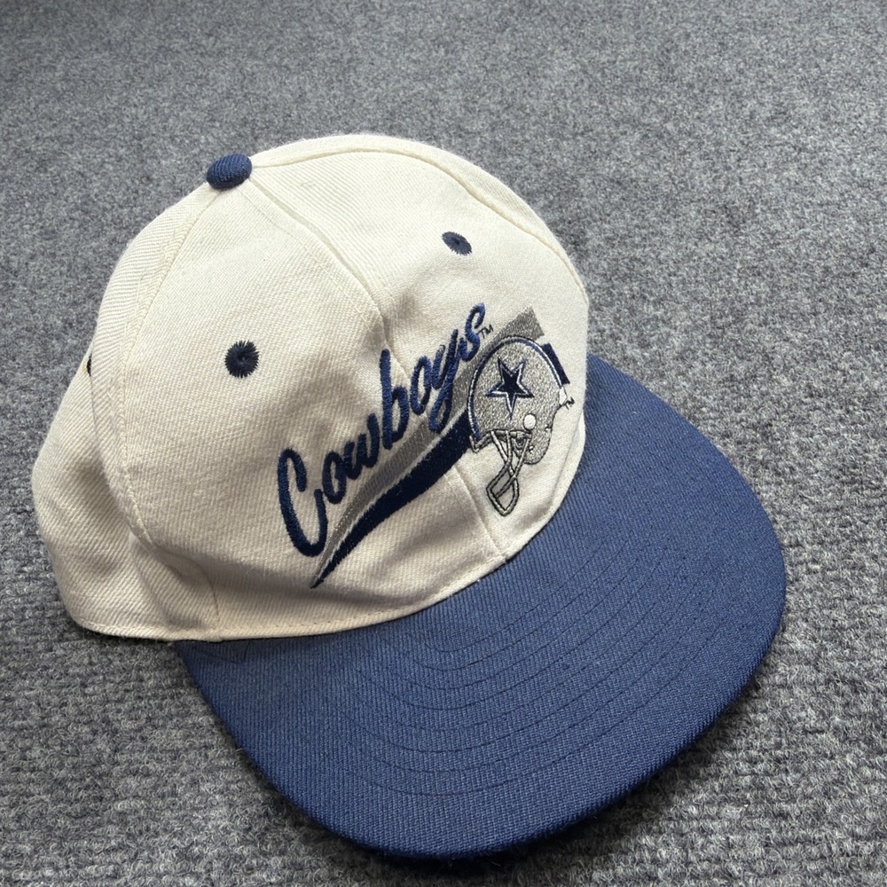 Vintage 90s Dallas Cowboys Script Logo Fitted Hat 7 1/4 NFL Blue Retro Classic